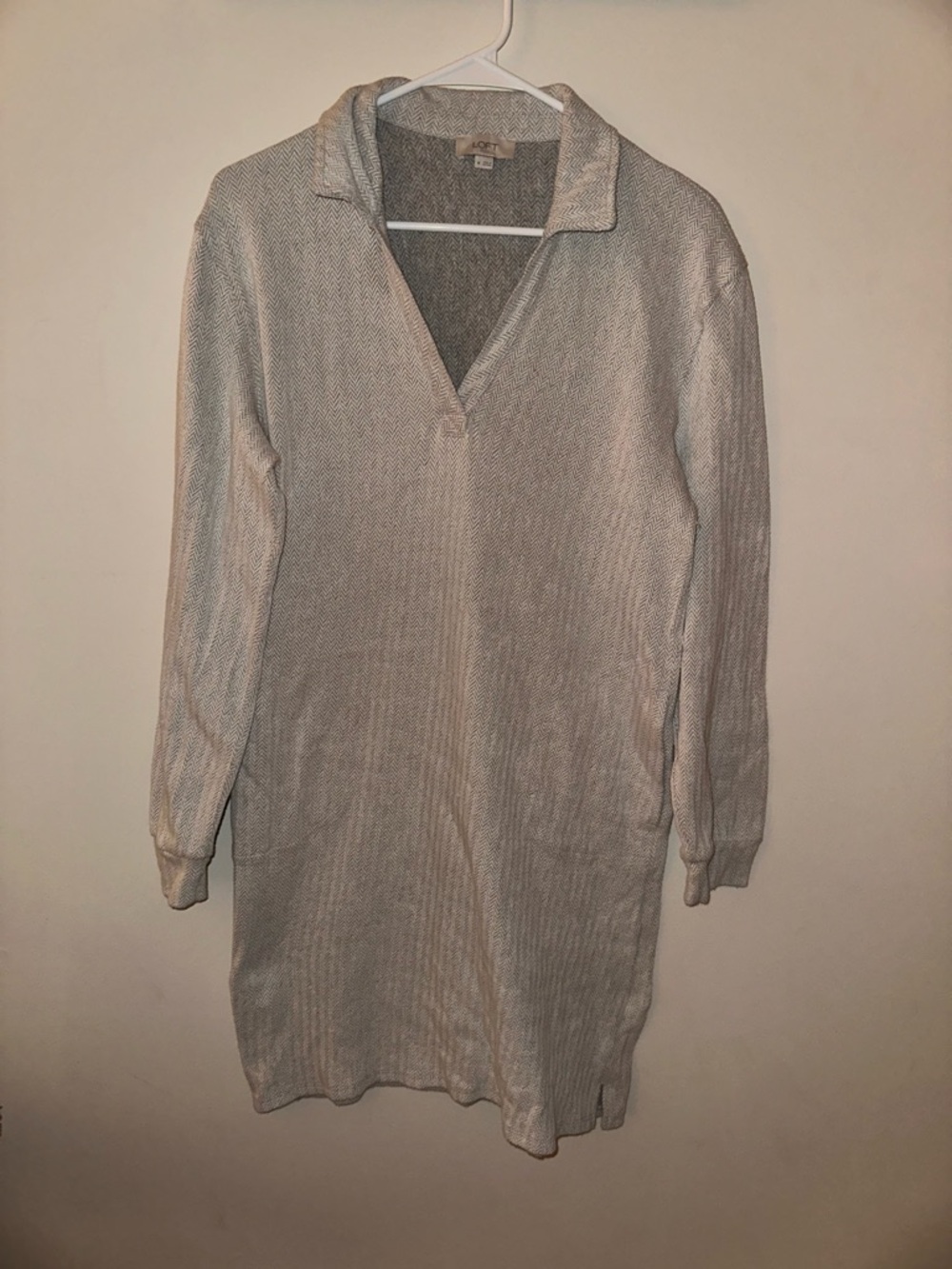 LOFT Heathered Light Gray Knit Collared Top